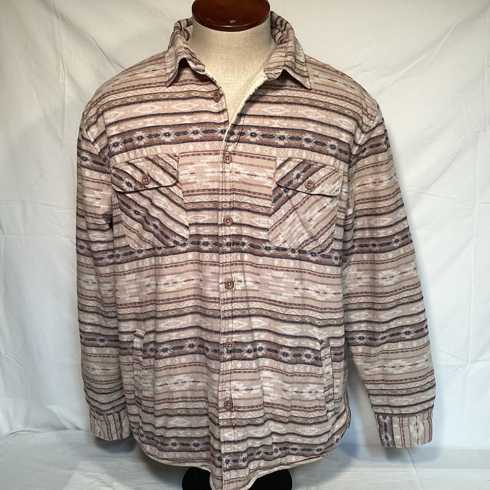 Sun Diego Southwestern Aztec Mens Tan and Brown Sherpa Lined Shirt Jacket XL